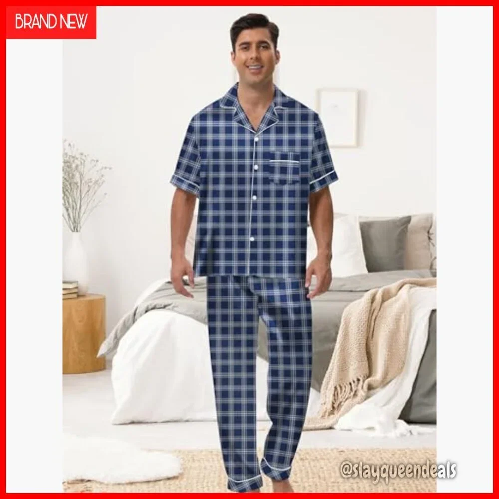 Men's Satin Pajama Set 2-Piece Short Sleeve Button Down Sleepwear